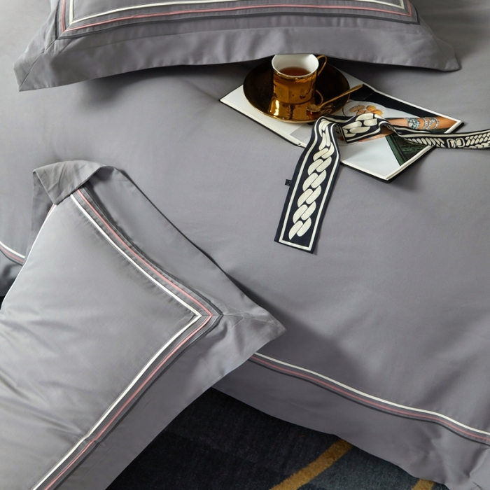 91家纺网 家纺一手货源 找家纺 威克凯丽 秋冬60拼接磨毛四件套 花栖寻梦-高级灰