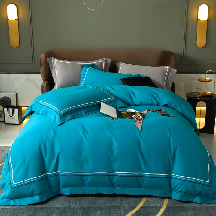 91家纺网 家纺一手货源 找家纺 威克凯丽 秋冬60拼接磨毛四件套 花栖寻梦-湖兰