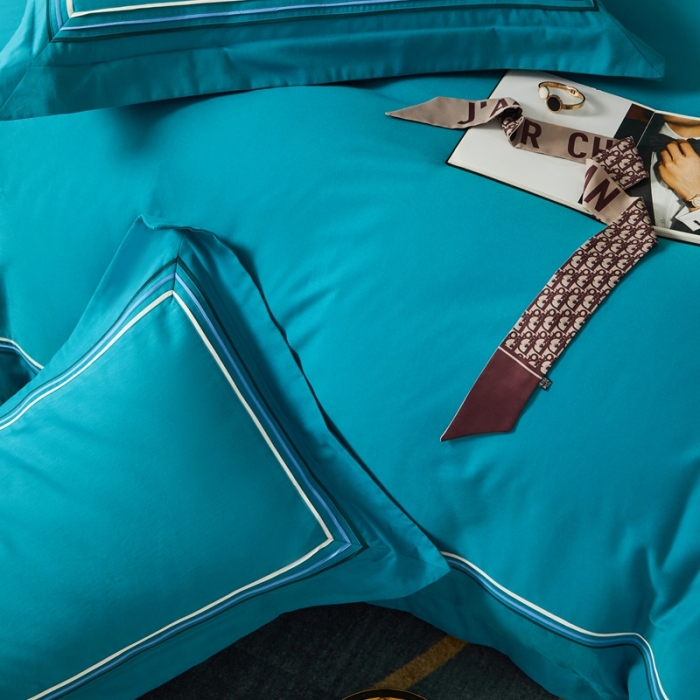 91家纺网 家纺一手货源 找家纺 威克凯丽 秋冬60拼接磨毛四件套 花栖寻梦-湖兰