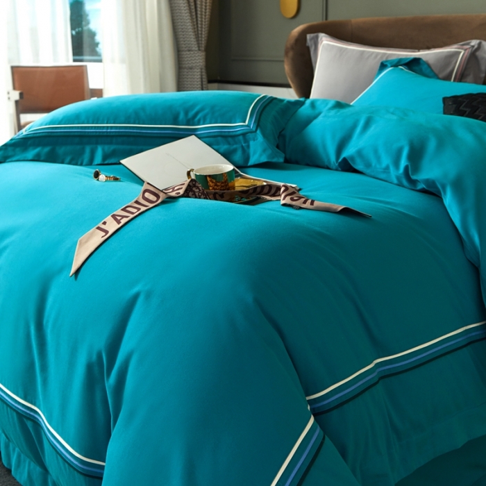 91家纺网 家纺一手货源 找家纺 威克凯丽 秋冬60拼接磨毛四件套 花栖寻梦-湖兰