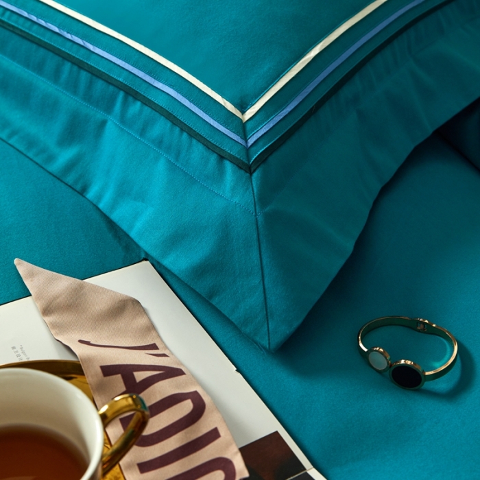 91家纺网 家纺一手货源 找家纺 威克凯丽 秋冬60拼接磨毛四件套 花栖寻梦-湖兰