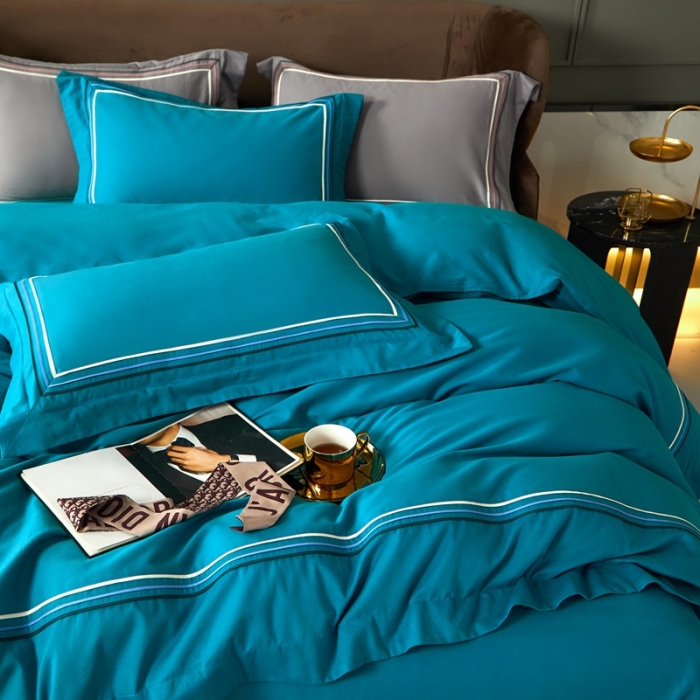 91家纺网 家纺一手货源 找家纺 威克凯丽 秋冬60拼接磨毛四件套 花栖寻梦-湖兰