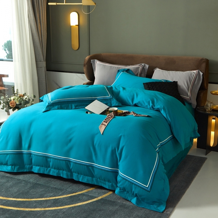 91家纺网 家纺一手货源 找家纺 威克凯丽 秋冬60拼接磨毛四件套 花栖寻梦-湖兰