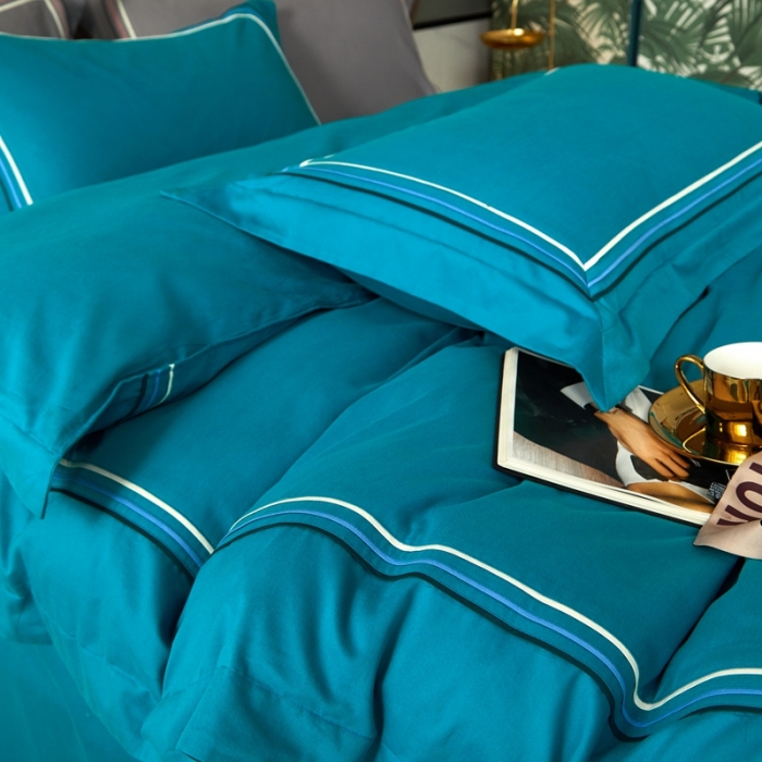 91家纺网 家纺一手货源 找家纺 威克凯丽 秋冬60拼接磨毛四件套 花栖寻梦-湖兰