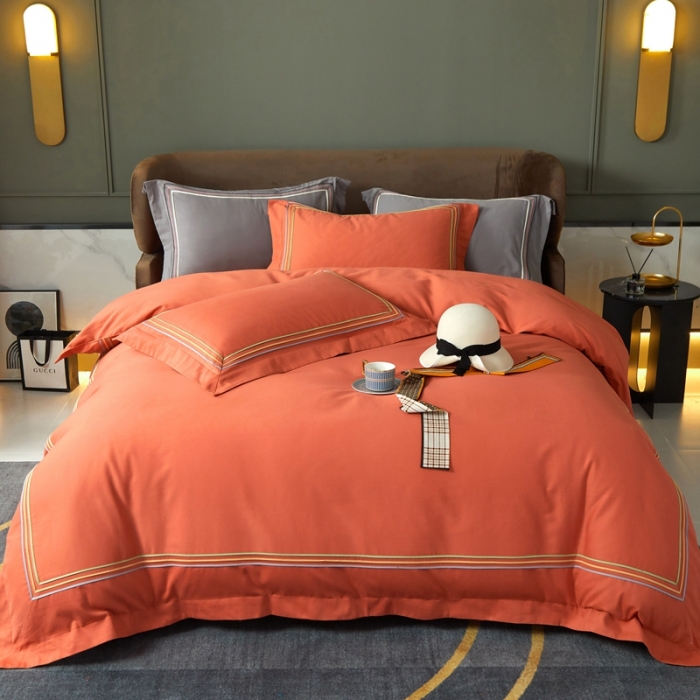 91家纺网 家纺一手货源 找家纺 威克凯丽 秋冬60拼接磨毛四件套 花栖寻梦-活力橙