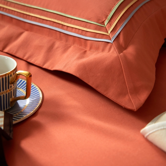 91家纺网 家纺一手货源 找家纺 威克凯丽 秋冬60拼接磨毛四件套 花栖寻梦-活力橙