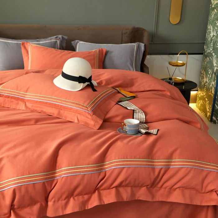 91家纺网 家纺一手货源 找家纺 威克凯丽 秋冬60拼接磨毛四件套 花栖寻梦-活力橙