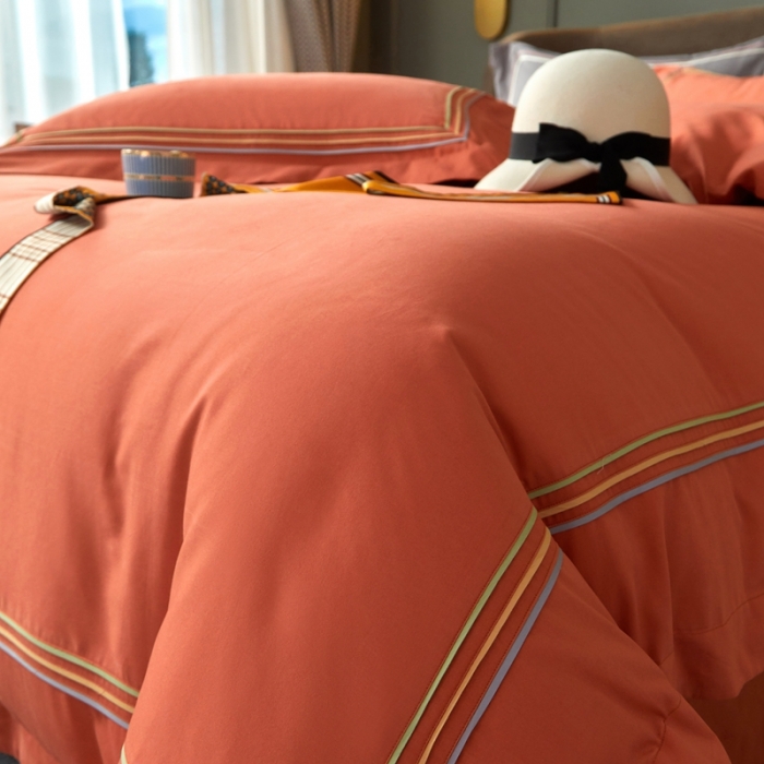 91家纺网 家纺一手货源 找家纺 威克凯丽 秋冬60拼接磨毛四件套 花栖寻梦-活力橙