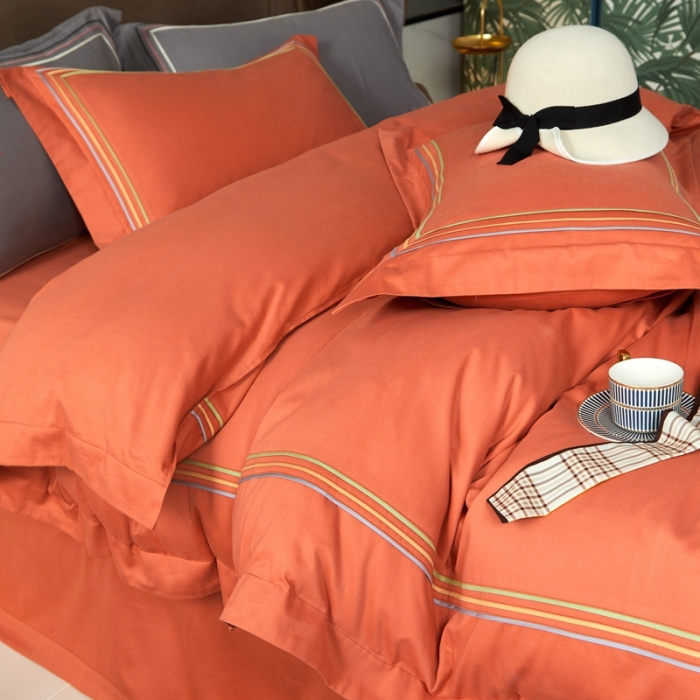 91家纺网 家纺一手货源 找家纺 威克凯丽 秋冬60拼接磨毛四件套 花栖寻梦-活力橙