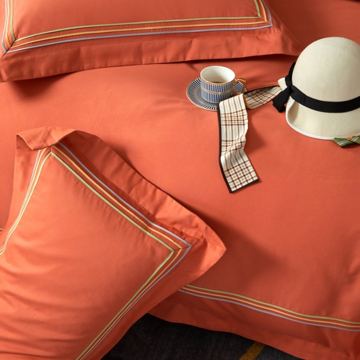 91家纺网 家纺一手货源 找家纺 威克凯丽 秋冬60拼接磨毛四件套 花栖寻梦-活力橙