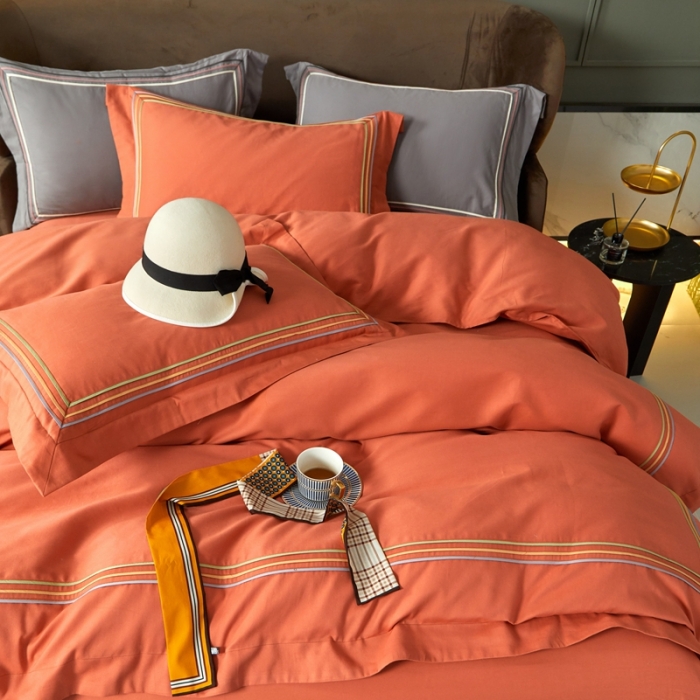 91家纺网 家纺一手货源 找家纺 威克凯丽 秋冬60拼接磨毛四件套 花栖寻梦-活力橙