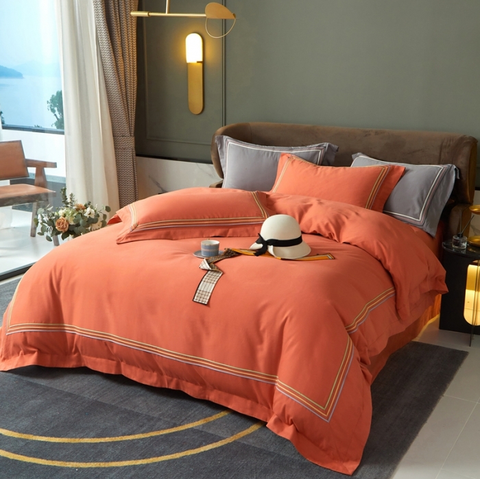 91家纺网 家纺一手货源 找家纺 威克凯丽 秋冬60拼接磨毛四件套 花栖寻梦-活力橙