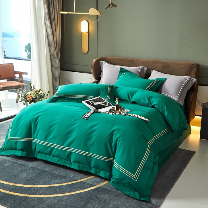 91家纺网 家纺一手货源 找家纺 威克凯丽 秋冬60拼接磨毛四件套 花栖寻梦-孔雀绿