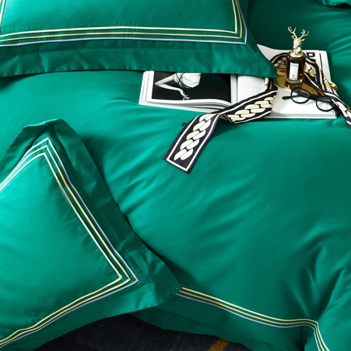 91家纺网 家纺一手货源 找家纺 威克凯丽 秋冬60拼接磨毛四件套 花栖寻梦-孔雀绿