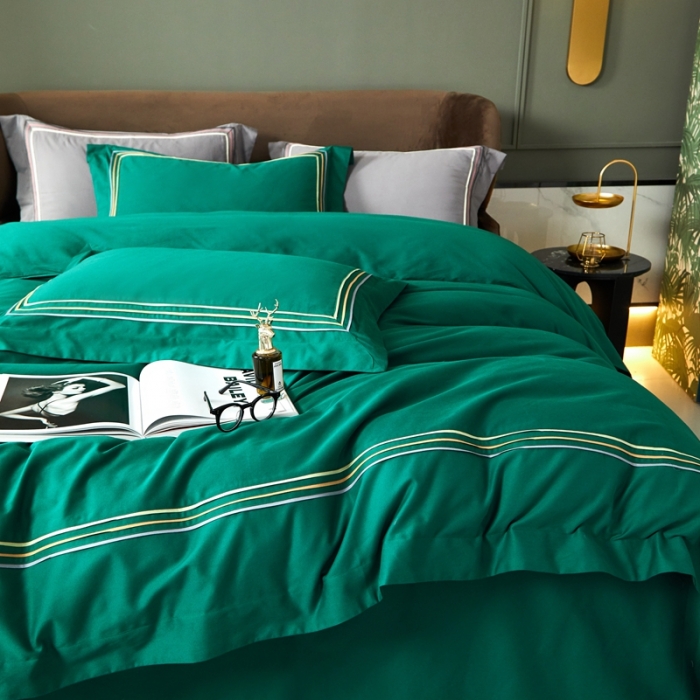 91家纺网 家纺一手货源 找家纺 威克凯丽 秋冬60拼接磨毛四件套 花栖寻梦-孔雀绿