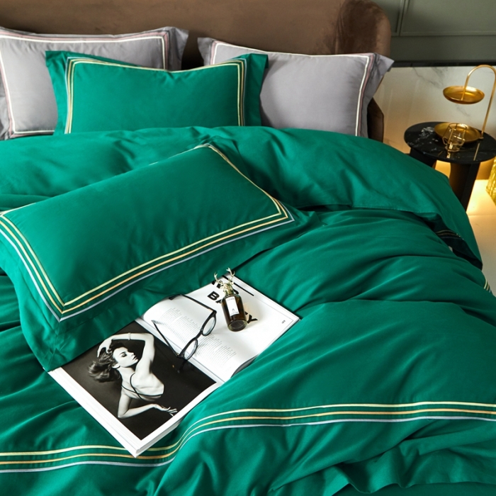 91家纺网 家纺一手货源 找家纺 威克凯丽 秋冬60拼接磨毛四件套 花栖寻梦-孔雀绿