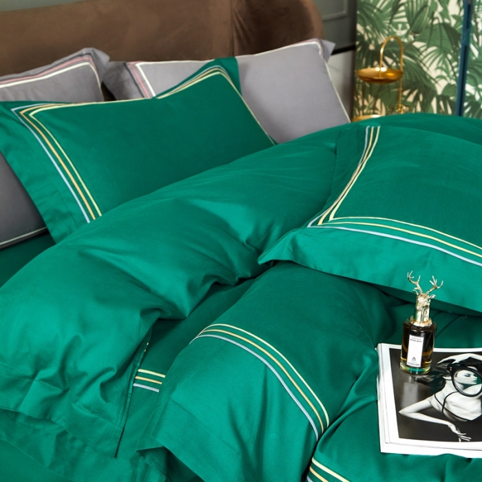 91家纺网 家纺一手货源 找家纺 威克凯丽 秋冬60拼接磨毛四件套 花栖寻梦-孔雀绿