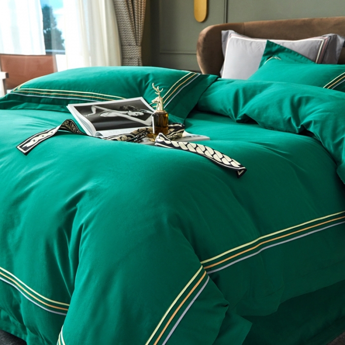 91家纺网 家纺一手货源 找家纺 威克凯丽 秋冬60拼接磨毛四件套 花栖寻梦-孔雀绿