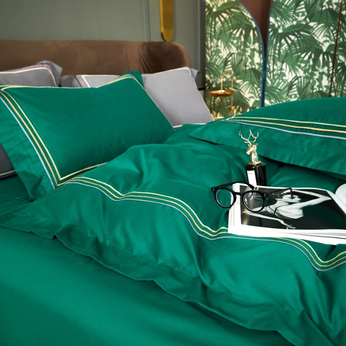 91家纺网 家纺一手货源 找家纺 威克凯丽 秋冬60拼接磨毛四件套 花栖寻梦-孔雀绿