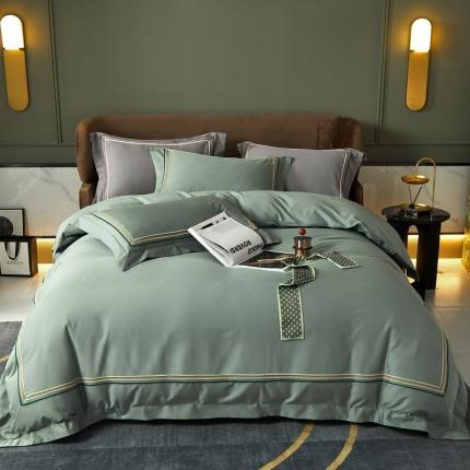 91家纺网 家纺一手货源 找家纺 威克凯丽 秋冬60拼接磨毛四件套 花栖寻梦-清水绿