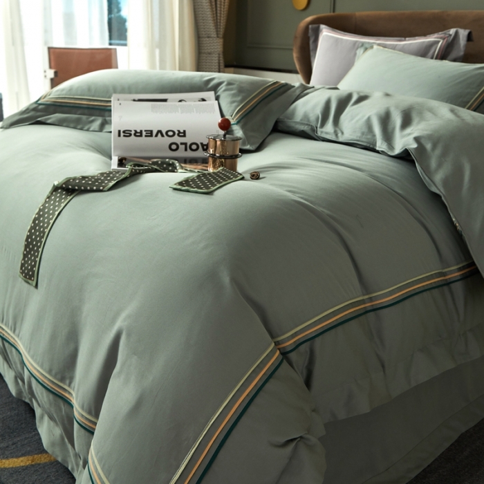 91家纺网 家纺一手货源 找家纺 威克凯丽 秋冬60拼接磨毛四件套 花栖寻梦-清水绿