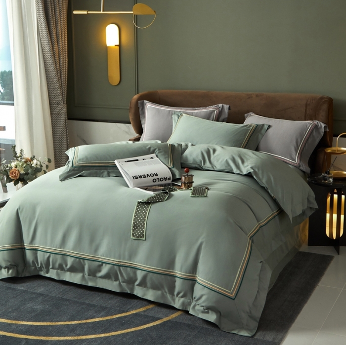 91家纺网 家纺一手货源 找家纺 威克凯丽 秋冬60拼接磨毛四件套 花栖寻梦-清水绿