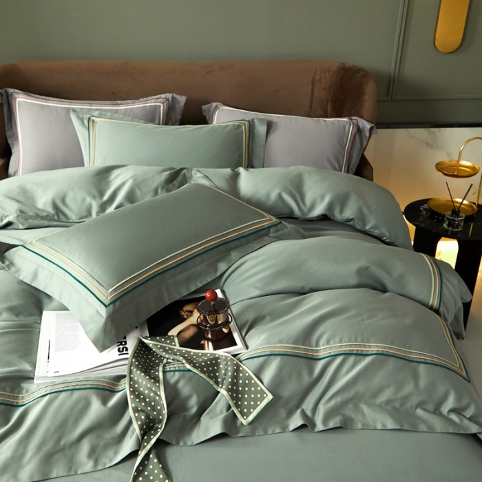 91家纺网 家纺一手货源 找家纺 威克凯丽 秋冬60拼接磨毛四件套 花栖寻梦-清水绿