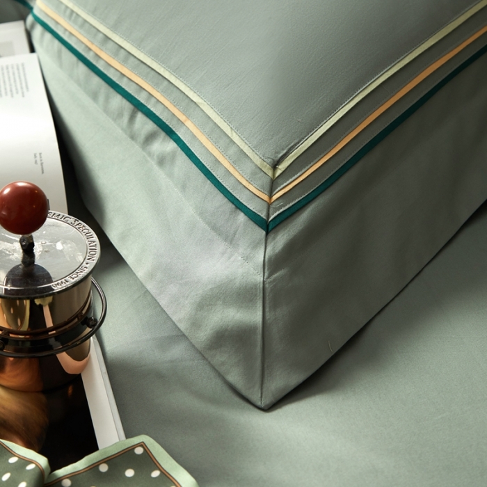 91家纺网 家纺一手货源 找家纺 威克凯丽 秋冬60拼接磨毛四件套 花栖寻梦-清水绿