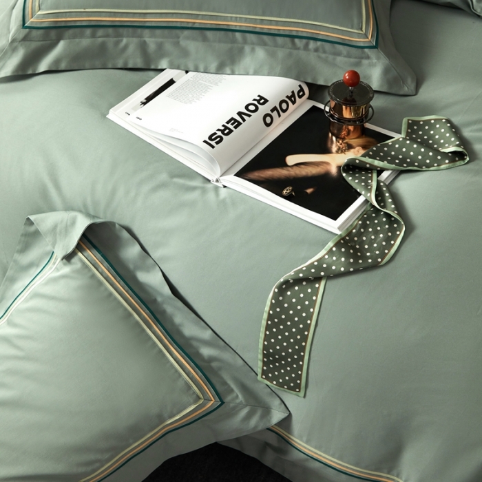 91家纺网 家纺一手货源 找家纺 威克凯丽 秋冬60拼接磨毛四件套 花栖寻梦-清水绿