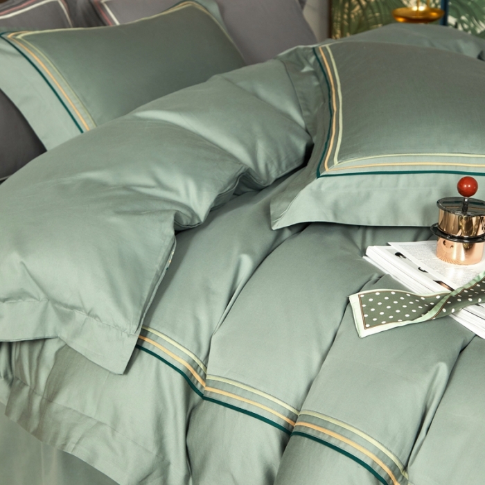 91家纺网 家纺一手货源 找家纺 威克凯丽 秋冬60拼接磨毛四件套 花栖寻梦-清水绿