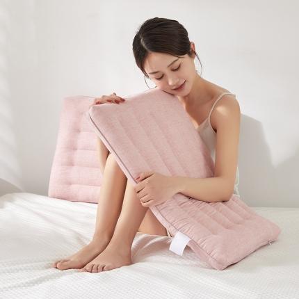 91家纺网 家纺一手货源 找家纺 梦叶草 2021新款阳离子水洗扁平枕芯 草莓红