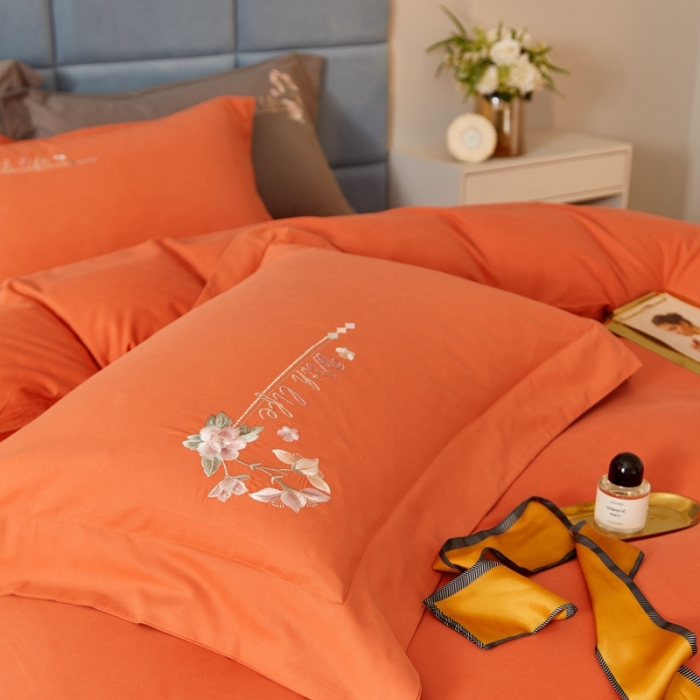 91家纺网 家纺一手货源 找家纺 威克凯丽秋冬绣花3221磨毛四件套布鲁斯系列布鲁斯-爱马仕橙