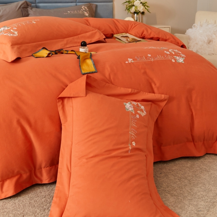 91家纺网 家纺一手货源 找家纺 威克凯丽秋冬绣花3221磨毛四件套布鲁斯系列布鲁斯-爱马仕橙