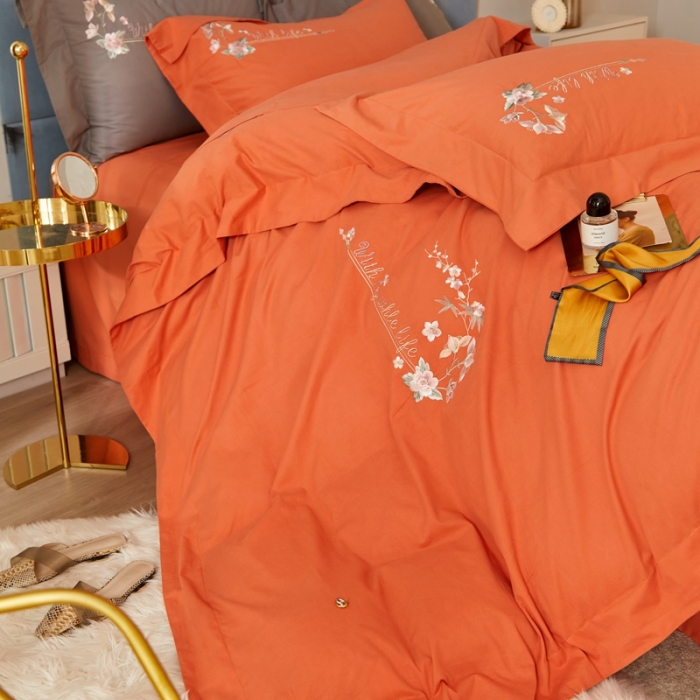 91家纺网 家纺一手货源 找家纺 威克凯丽秋冬绣花3221磨毛四件套布鲁斯系列布鲁斯-爱马仕橙