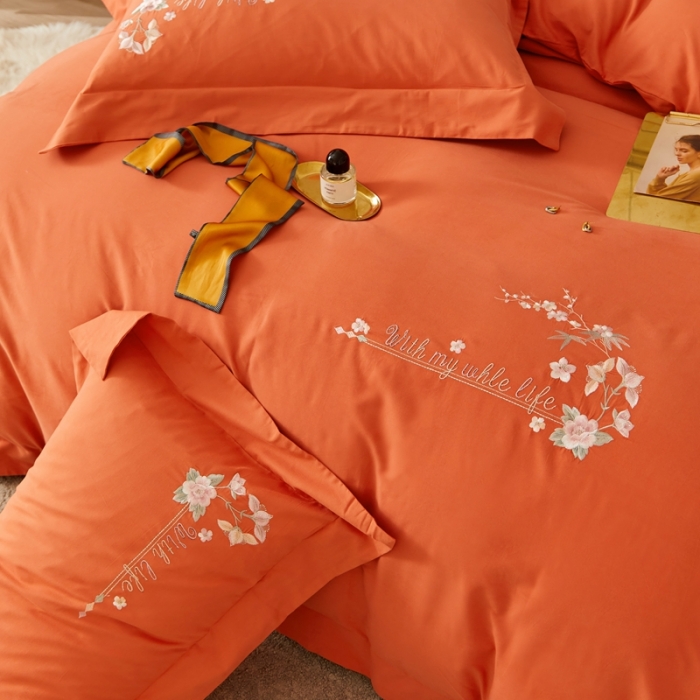 91家纺网 家纺一手货源 找家纺 威克凯丽秋冬绣花3221磨毛四件套布鲁斯系列布鲁斯-爱马仕橙