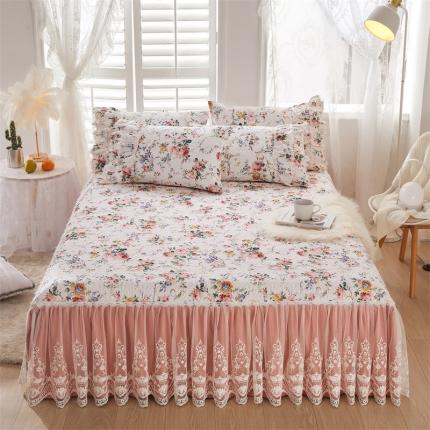 91家纺网 家纺一手货源 找家纺 菊上家纺 2022新款宫廷风全棉蕾丝床裙芳菲