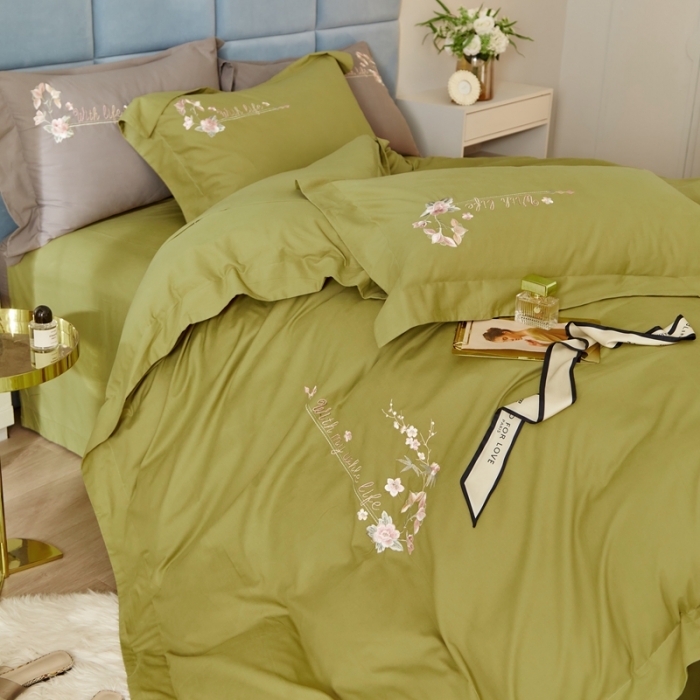 91家纺网 家纺一手货源 找家纺 威克凯丽秋冬绣花3221磨毛四件套布鲁斯系列布鲁斯-丛林绿