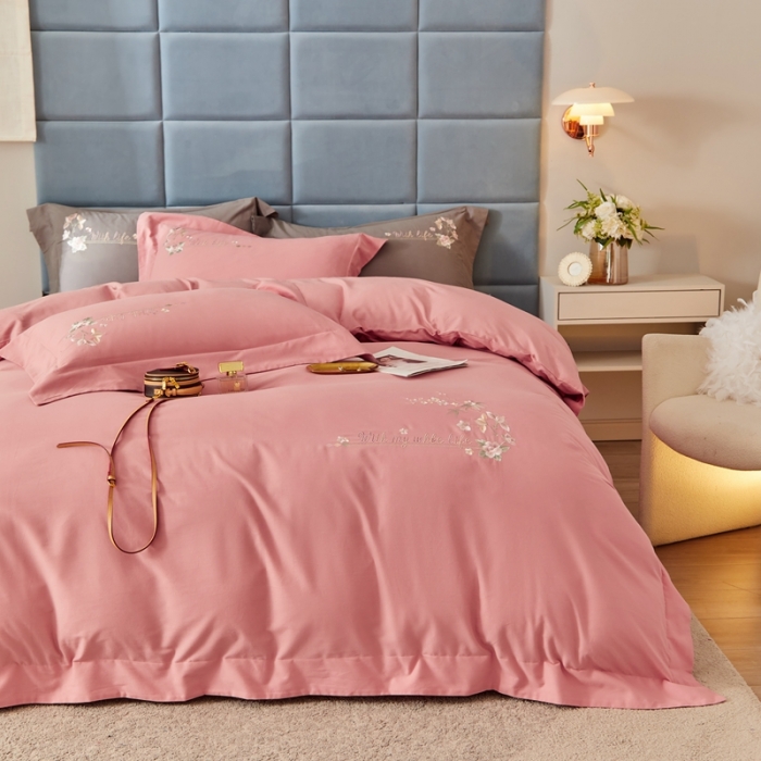 91家纺网 家纺一手货源 找家纺 威克凯丽秋冬绣花3221磨毛四件套布鲁斯系列布鲁斯-豆沙粉