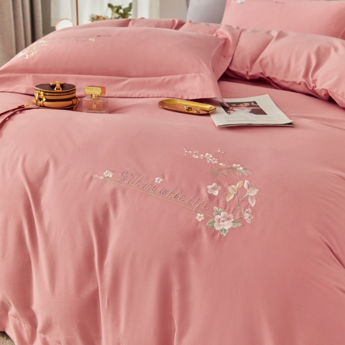 91家纺网 家纺一手货源 找家纺 威克凯丽秋冬绣花3221磨毛四件套布鲁斯系列布鲁斯-豆沙粉