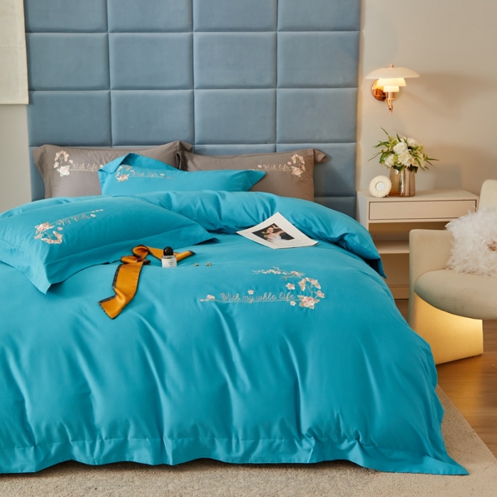 91家纺网 家纺一手货源 找家纺 威克凯丽秋冬绣花3221磨毛四件套布鲁斯系列布鲁斯-湖蓝