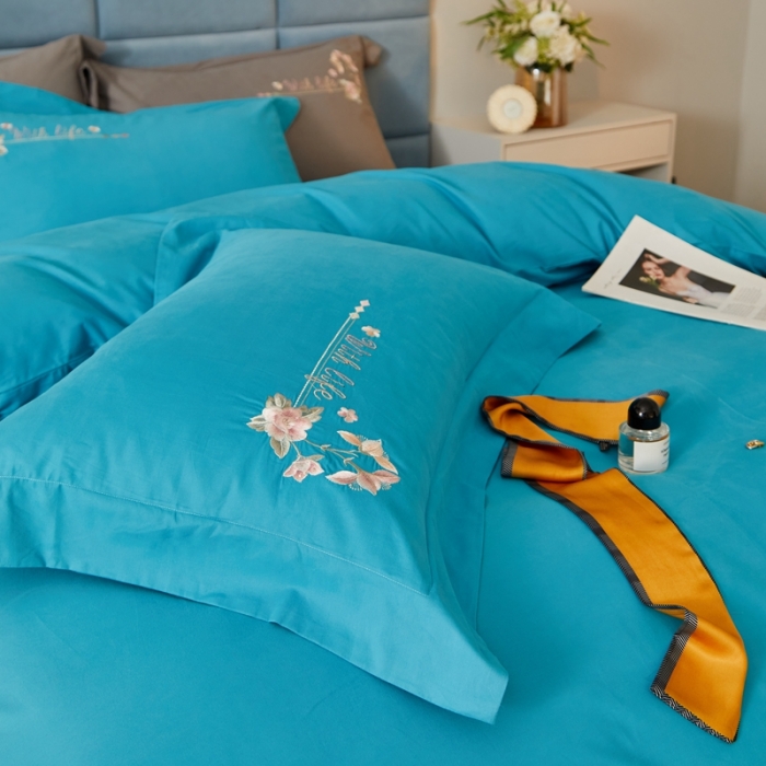 91家纺网 家纺一手货源 找家纺 威克凯丽秋冬绣花3221磨毛四件套布鲁斯系列布鲁斯-湖蓝