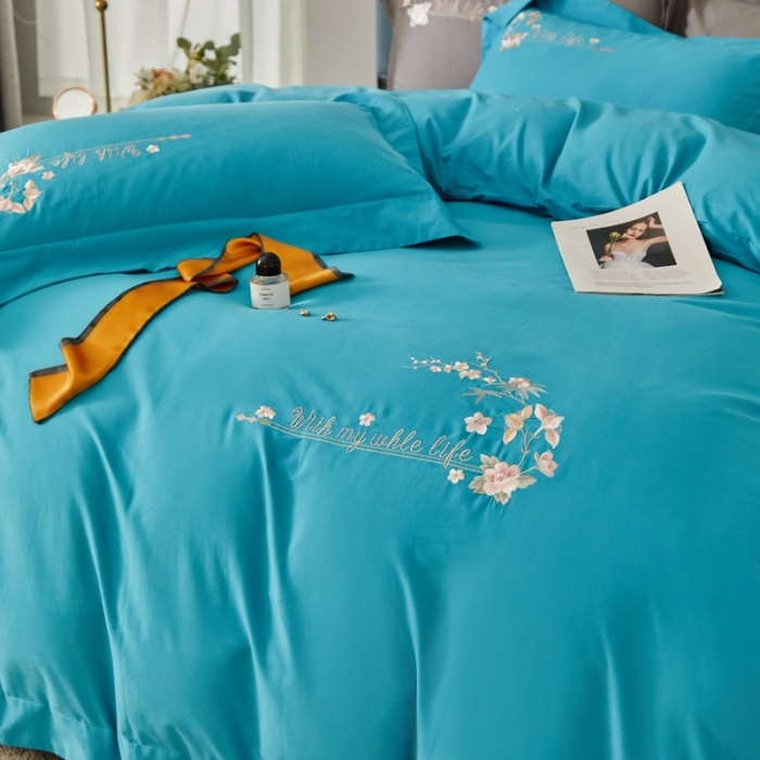 91家纺网 家纺一手货源 找家纺 威克凯丽秋冬绣花3221磨毛四件套布鲁斯系列布鲁斯-湖蓝