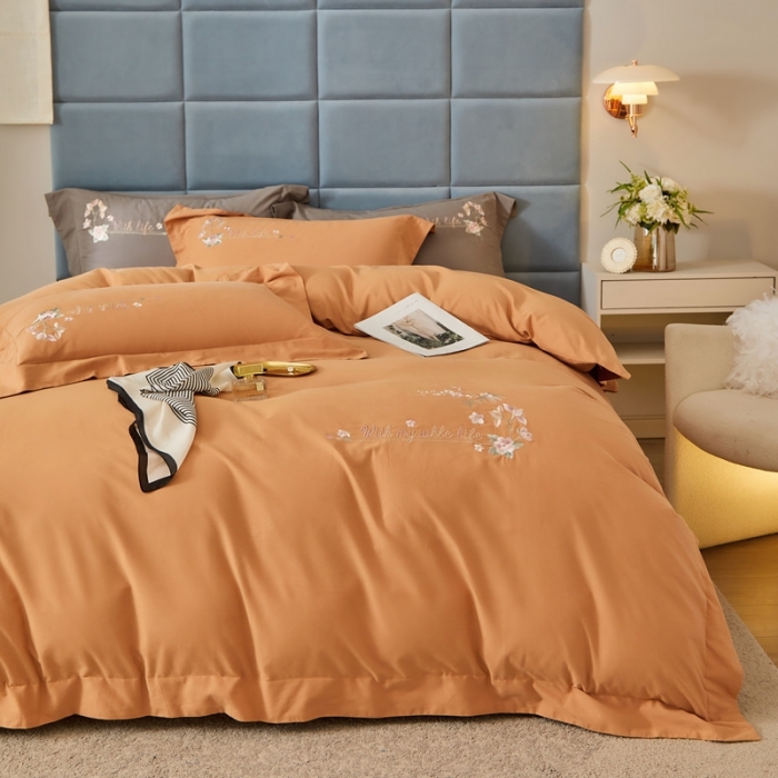 91家纺网 家纺一手货源 找家纺 威克凯丽秋冬绣花3221磨毛四件套布鲁斯系列布鲁斯-桔子橙