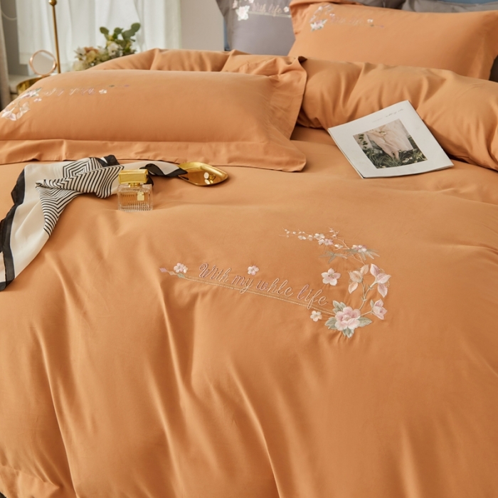 91家纺网 家纺一手货源 找家纺 威克凯丽秋冬绣花3221磨毛四件套布鲁斯系列布鲁斯-桔子橙