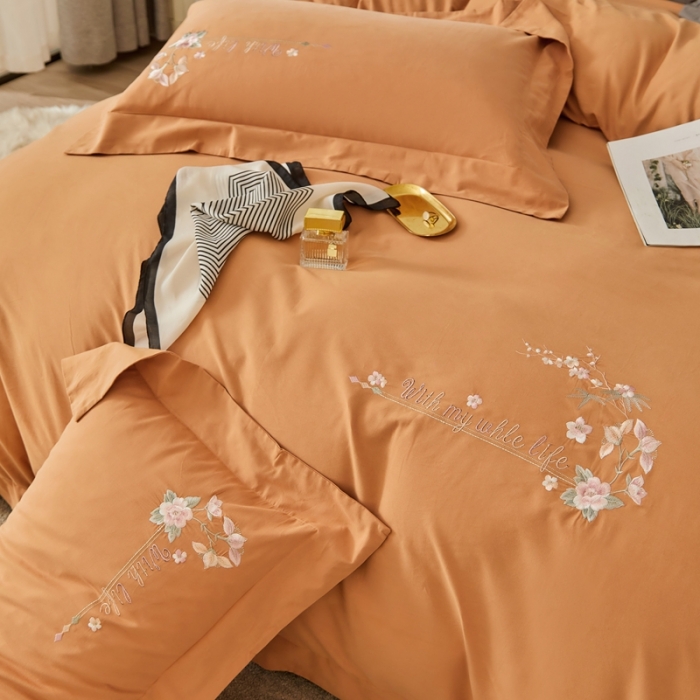 91家纺网 家纺一手货源 找家纺 威克凯丽秋冬绣花3221磨毛四件套布鲁斯系列布鲁斯-桔子橙