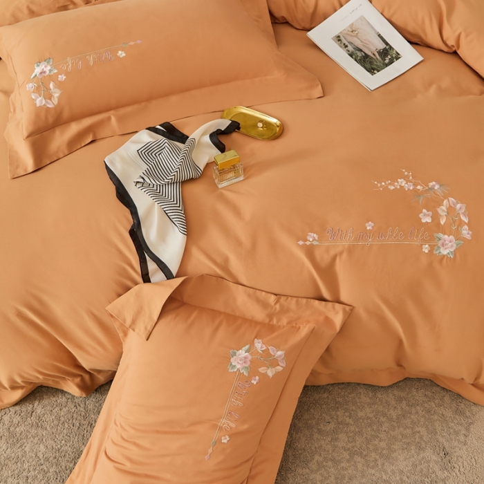 91家纺网 家纺一手货源 找家纺 威克凯丽秋冬绣花3221磨毛四件套布鲁斯系列布鲁斯-桔子橙