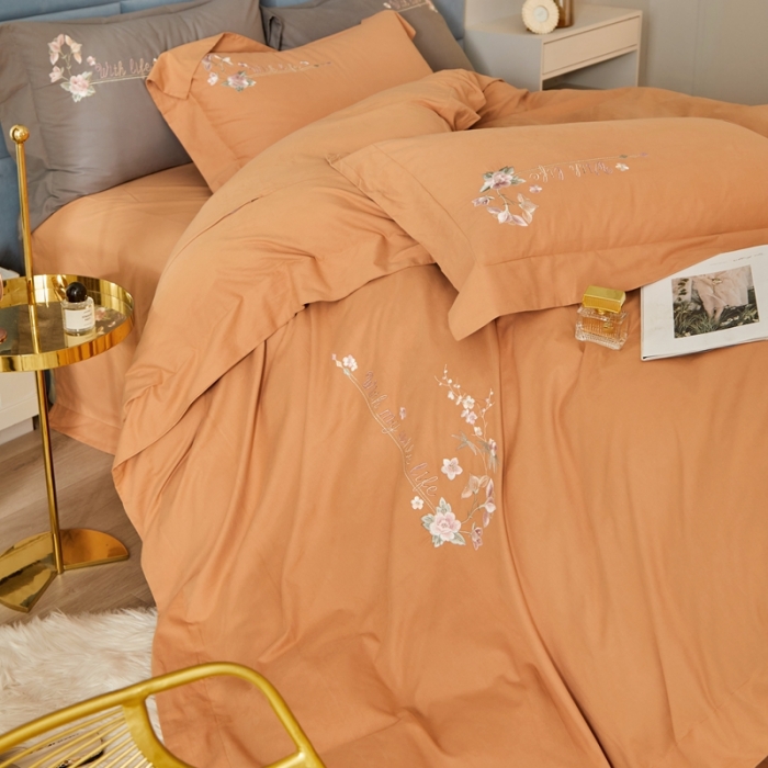 91家纺网 家纺一手货源 找家纺 威克凯丽秋冬绣花3221磨毛四件套布鲁斯系列布鲁斯-桔子橙