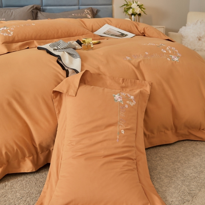 91家纺网 家纺一手货源 找家纺 威克凯丽秋冬绣花3221磨毛四件套布鲁斯系列布鲁斯-桔子橙