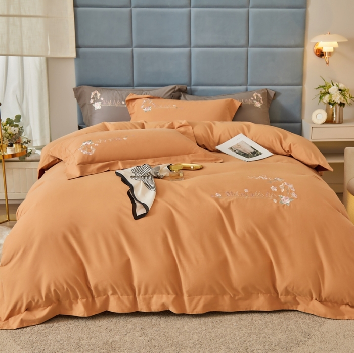 91家纺网 家纺一手货源 找家纺 威克凯丽秋冬绣花3221磨毛四件套布鲁斯系列布鲁斯-桔子橙