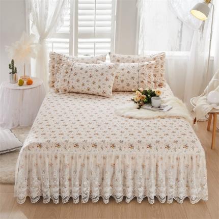 91家纺网 家纺一手货源 找家纺 菊上家纺 2022新款宫廷风全棉蕾丝床裙浅浅